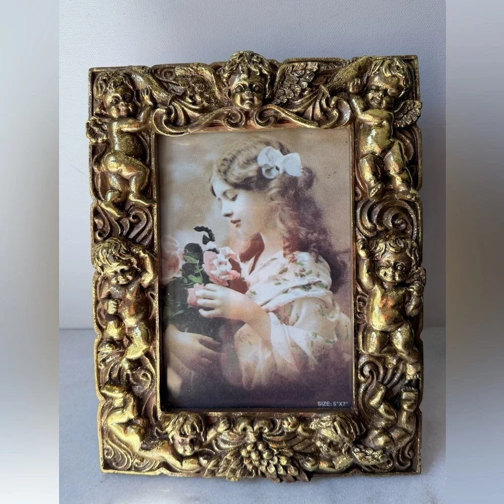 Vintage Ornate Gold Cherub Picture Frame - Decorative Home Accent 5”x7” photo